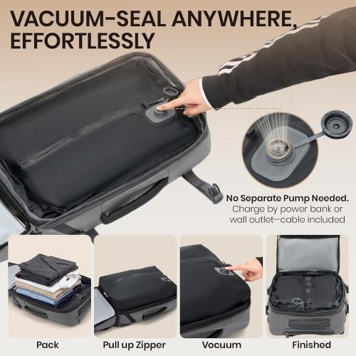 Fanwoli Rolling Vacuum Backpack Travel with One-Button Compression, Expandable Carry-On Suitcase Luggage, Approved TSA Lock & Water-Proof Laptop Compartment for Outdoor/Family/Business Trips