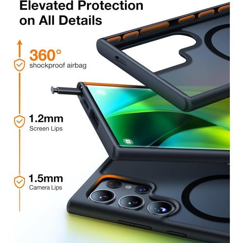 TORRAS Magnetic Shockproof for Samsung Galaxy S23 Ultra Case, Fit for MagSafe, 4X Military Grade Protection, Translucent Slim Case for Samsung S23 Ultra Case Anti-Fingerprint Anti-Scratch, Black