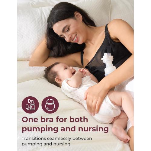Momcozy Mesh Support Pumping Bra Hands Free Suitable for 36C-44G, Comfortable Plus Size Pumping and Nursing Bra in One