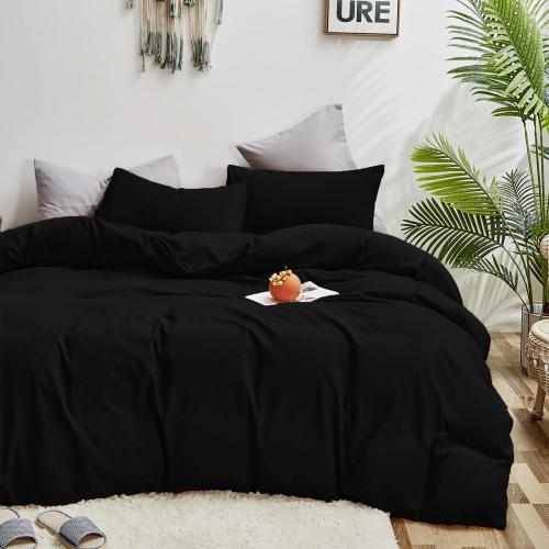 Cottonight Black Comforter Set - Full Size, 3 Piece, Modern Dark Color, Soft Quilts & Blanket - Gothic Style