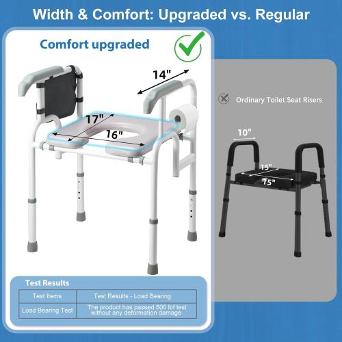 Heavy-Duty Bedside Commode 3-in-1Toilet Commode Chair Extra-Wide Seat 500 Pound Weight Capacity Bucket with Lid Included Adjustable Height & Width for Seniors Disabled Patient Home Care