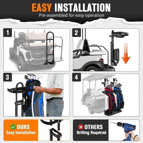 Foldable Golf Cart Bag Holder for Four Seat Golf Cart, Upgraded Golf Cart Rear Seat Bag Rack with Stainless Steel Buckle for EZGO Club Car Yamaha, Fits Safety Grab Bar Maximum 8'' Wide