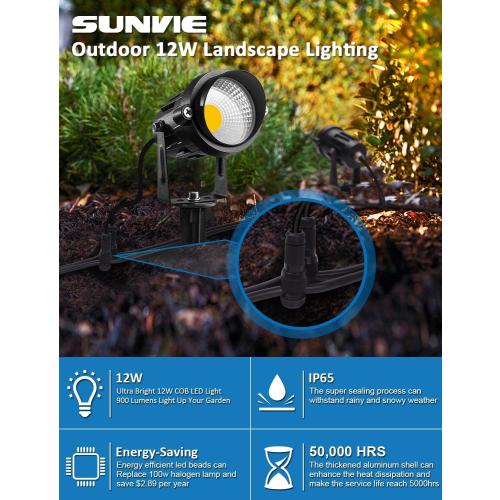 SUNVIE 12W Low Voltage LED Landscape Lights with Connectors, Outdoor 12V Super Warm White (900LM) Waterproof Garden Pathway Lights Wall Tree Flag Spotlights with Spike Stand (10 Pack with Connector)‼️some hardware might be missing 1 used ‼️