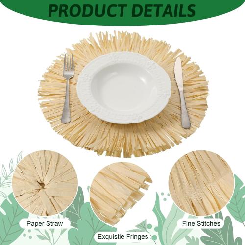 36pcs Luau Placemats and Palm Placemat, Round Luau Fringe Place Mats Tropical Palm Leaf Place Mats Bulk Summer Hawaiian Plate Chargers Table Placemats Tropical Party Supplies‼️Missing Hawaiian Plate Chargers Table Placemats Tropical Party Supplies‼️