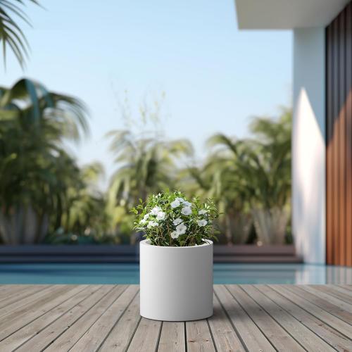 Dia Round Concrete Planter, Modern Style Large Cylindrical Plant Pot with Drainage Hole and Rubber Plug for Indoor Outdoor Patio, Pure White