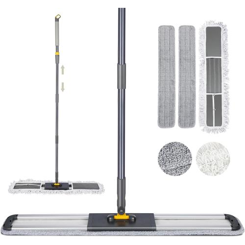 36 Inch Commercial Industrial Floor Mop, Long Handle, Washable Cotton and 2 Microfiber Mop Pads, Heavy Duty Wet and Dry for Hardwood, Tiles, Laminate