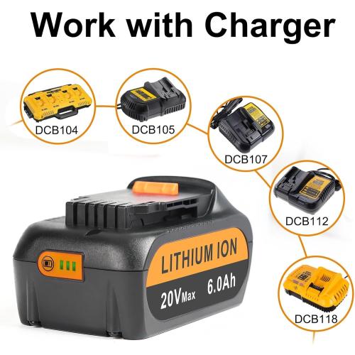 20V 6.0Ah Replacement for Dewalt 20V Max Battery, 2-Pack Batteries Compatible with Dewalt Baterias Cordless Power Tools and Chargers