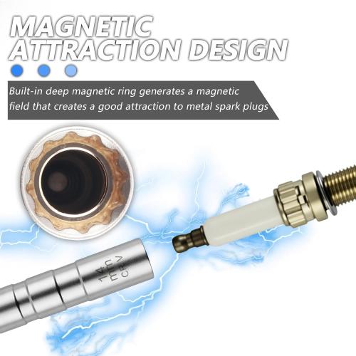 carleef 16mm 14mm Spark Plug Socket with 3/8 Ratchet Wrench,Magnetic Spark Plug Socket Set with 360° Rotation & 12-Point Thin Wall Design,Essential Sparks Plugs Removal Tool Kit