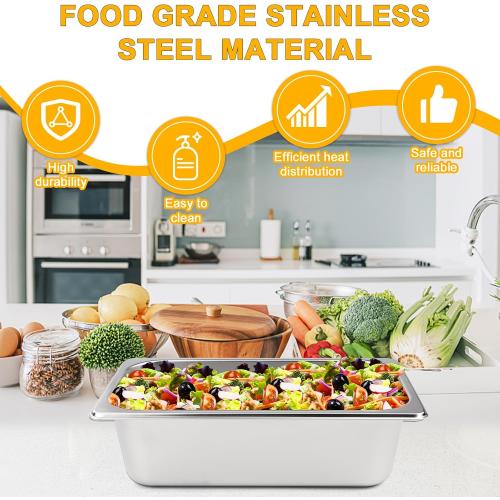 6 Deep VOISEN 2 Pack Hotel Pans,1/1 ,Anti-Jamming Steam Pan,Commercial Stainless Steel Pan, Steam Table Pans Full Size