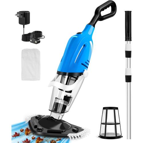 Cordless Pool Vacuum for Above Ground Pool, Magnetic Charging Handheld Pool Vacuum Cleaner, Anti-backflow Design Spa Vacuum for Hot Tub with Telescopic Pole | 18.5GPM Suction, 80-Min Runtime