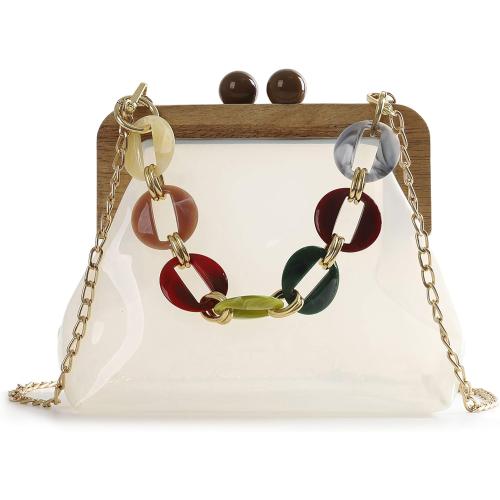 YIFEI YUSHINY Women Transparent PVC Plastic Handbag Crossbody Durable Evening Bag with Removable Acrylic Curb Shoulder Strap