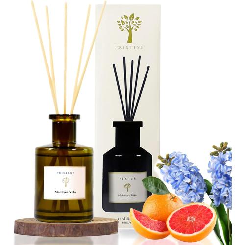 PRISTINE Maldives Villa/Inspired by Marriott Hotel Reed Diffuser for Home | Citrusy Grapefruit, Apple/Ocean Breeze/Sandalwood Oil Reed Diffuser Set & Reed Diffuser Sticks | Home Decor Scent Diffuser
