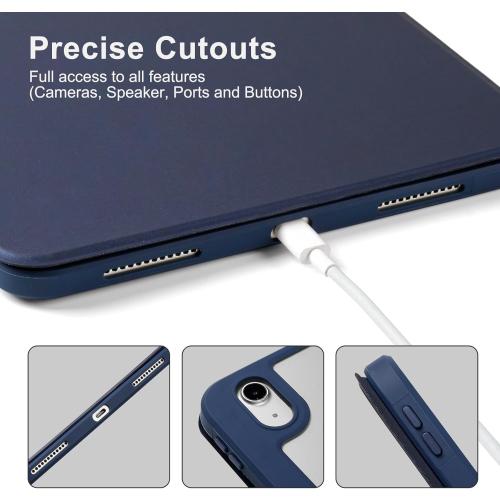 Rotating Case for 10th Gen iPad, Clear with Pencil Holder, 360 Folio Stand, Soft TPU, Sleep/Wake, Dark Blue