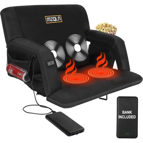 Heated Massage Reclining Stadium Seat, Bleacher Chair with 10000mAh Portable Bank, 6 Reclining Positions for Camping, Games & Sports