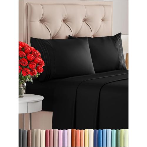 King Size 4 Piece Sheet Set - Comfy Breathable & Cooling Bed Sheets Set - Hotel Luxury Bedding for Women, Men, Kids, Teens, Boys & Girls - Deep Pockets, Ultra-Soft and Wrinkle Free - Oeko-Tex - Black