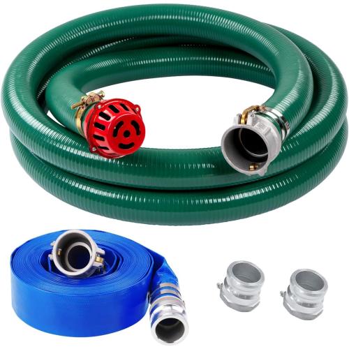 Discharge Hose Pump Kit Includes3 x 50' Blue PVC Backwash Hose & 3 x 20' Green PVC Suction Hose with Aluminum Camlock Fittings, Steel Hole Suction Strainer and Cam and Groove Adapter