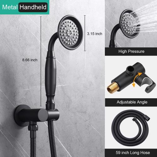 Matte-Black Vintage Shower-Faucet Sets, Antique Brass Shower System, Wall Mounted, 9 Rain Head and Handheld Spray, 2 Way Diverter Rough in Valve with Trim Kit