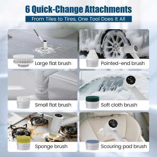 AIRROBO Electric Spin Scrubber, Cordless Electric Scrubber for Cleaning, 300 Mins Runtime, 6 Brush Heads, 47 Adjustable Handle, IPX7 Waterproof for Bathroom, Kitchen, Floors, Tiles, Car Cleaning