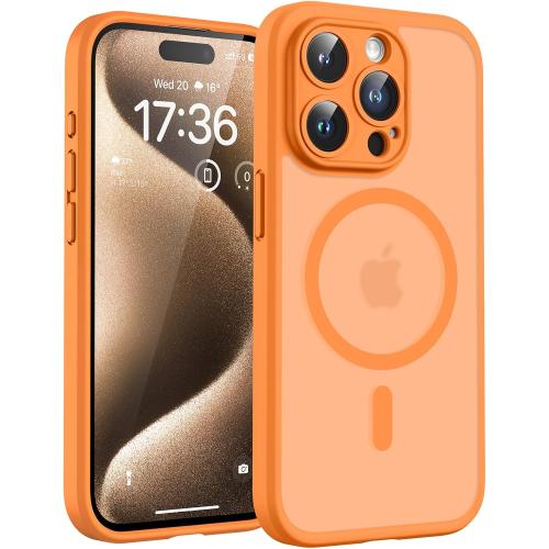 TOCOL Magnetic for iPhone 15 Pro Max Case, Upgraded Full Camera Protection, Compatible with Magsafe, Drop Protection, Translucent Matte Back Phone Cover 6.7 inch（Orange）