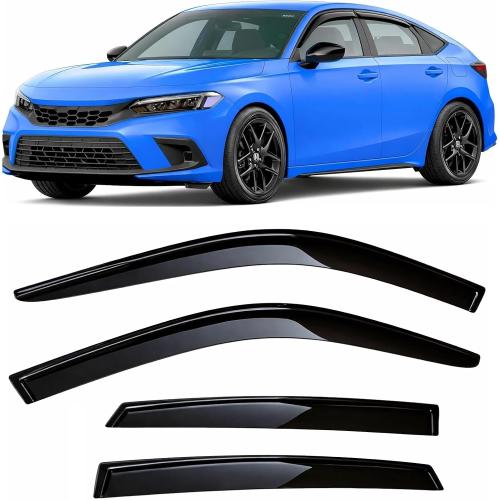 2022-2026 Tape-On Rain Guards for Honda Civic Hatchback Side Window Visor Deflectors HB LX Sport Touring EX-L Tinted Vent Shades Protectors 2023 2024 2025
