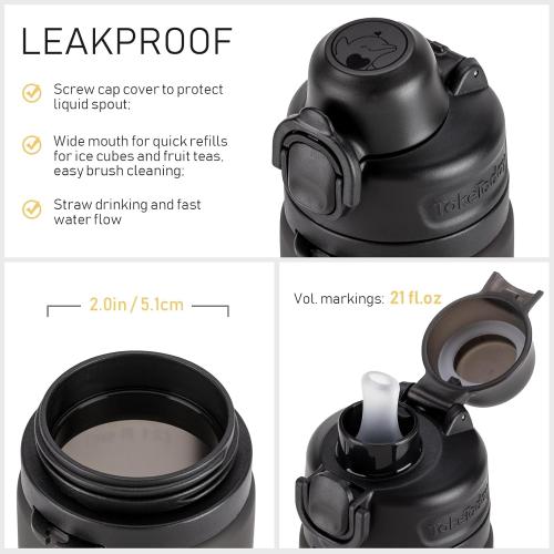 TakeToday Collapsible Water Bottles 20oz (600mL), Foldable Platinum Silicone Travel Water Bottle with Straw & Carry Strap, Leak-Resistant Screw Lid, Wide Mouth, BPA-Free for Hiking, Camping, Travel