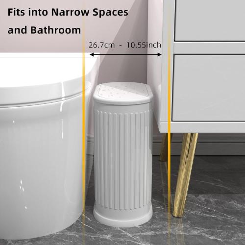 1.8 Gallons Small White Bathroom Trash Can with Lid, Slim Bathroom Garbage Bin, Removable Liner Bucket, Dog Proof Trash Can with Pop-Up Lid for Bedroom,Toilet