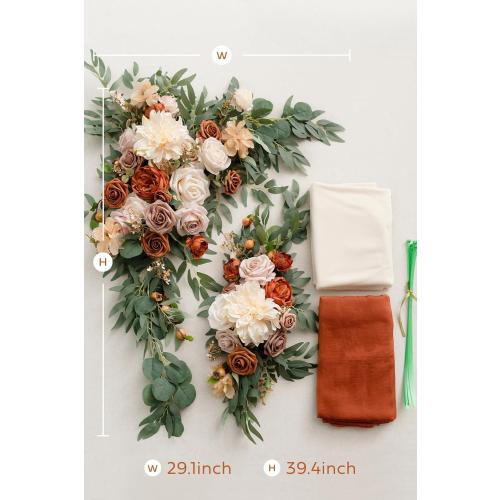 Ling's Moment Fall Artificial Wedding Arch Flowers Kit Pack of 4, 2pcs Hanging Flower Arrangement 2pcs Drapes Ceremony Rose Arbor Backdrop Brunt Orange Terracotta Floral Party Autumn Outdoor Decor