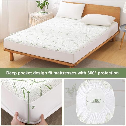 King Mattress Protector Waterproof Mattress Pad Washable Bamboo Rayon Mattress Cover Breathable Noiseless Bed Protector 5 - 21'' Elastic Fitted Deep Pocket