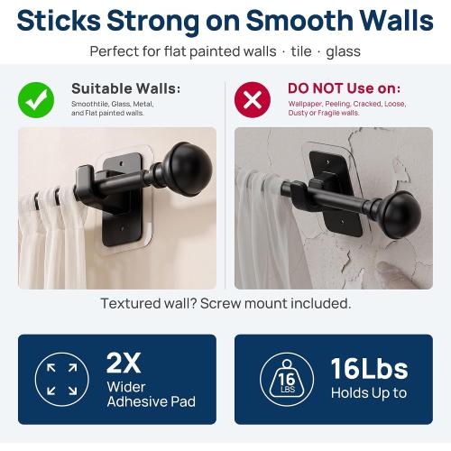 ENJOYBASICS Curtain Rods No Drilling for Renter, 28-47 Adjustable, Black
