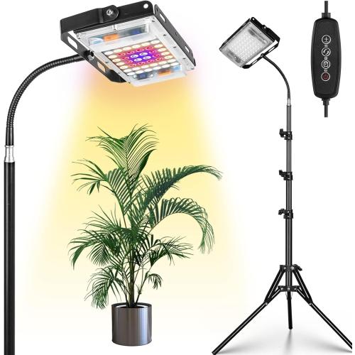 LBW Grow Light with Stand, Full Spectrum LED Plant Light, Floor Grow Lamp with 63 Adjustable Tripod, 4H/8H/12H Timer, 6 Dimmable Brightness, Ideal for Tall Plants