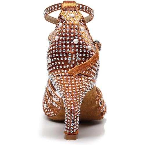 Size 9 Danceand Sway Women’s Rhinestone Salsa Latin Dance Shoes Ballroom Satin Dance Shoe Bachata Practice Dancing Shoes