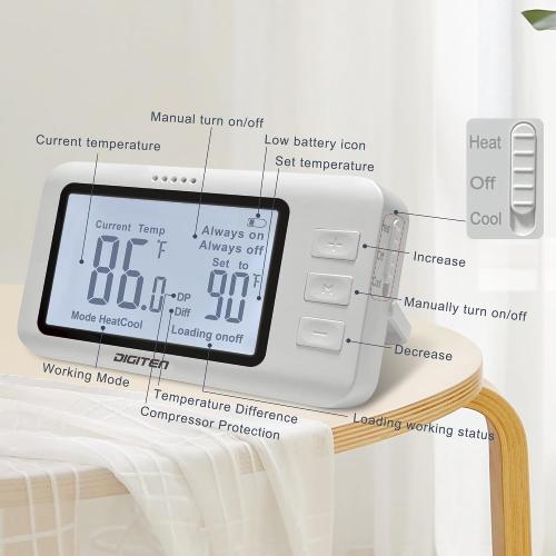 DIGITEN Wireless Thermostat Outlet Temperature Controlled Outlet with Power Cord for Heating and Cooling, Remote Control Plug in Thermostat 1800w for Space Heater, Fan, AC