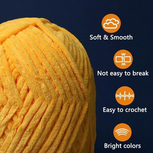 Set of 2 Color yellow Chunky Chenille Yarn for Crocheting - 2x200g Baby Blanket Yarn for Crocheting Soft - 350 Yards Fluffy Thick Plush Yarns for Knitting Blankets Amigurumi (2, Yellow)