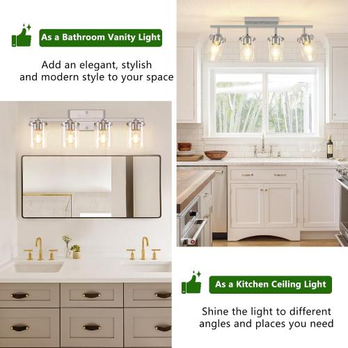 FadimiKoo 4-Lights Brushed Nickel Kitchen Lighting Fixtures Ceiling, Black Semi Flush Mount Ceiling Light with Clear Glass Shades, Adjustable Close to Ceiling Lamp for Dining Room Hallway Bedroom