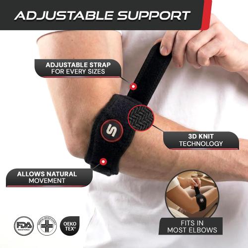 Sleeve Stars Tennis Elbow Brace for Men & Women, Elbow Brace for Tendonitis, Tennis Elbow Strap, Golfers Elbow Brace, Elbow Support Wrap for Tennis Elbow Relief, Fits 9-23 (Pair/Black)