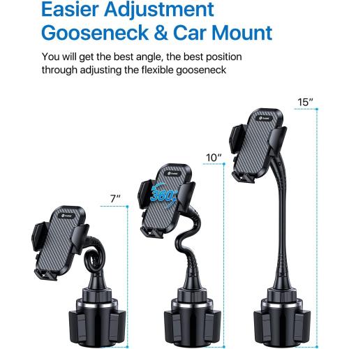 andobil Upgraded 15 Cup Holder Phone Holder, 【Solidest & Adjustable】 Military-Grade Long Gooseneck Cup Phone Holders for Your Car Truck, Car Phone Holder for iPhone 17 Pro Max 16 15 14/Samsung/Pixel