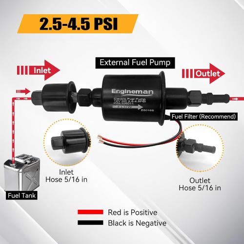 Universal Electric Fuel Pump 12V 2.5-4.5 PSI Inline External 5/16 Inch Compatiable with Gas Diesel Marine Carburetor Marine E8016S