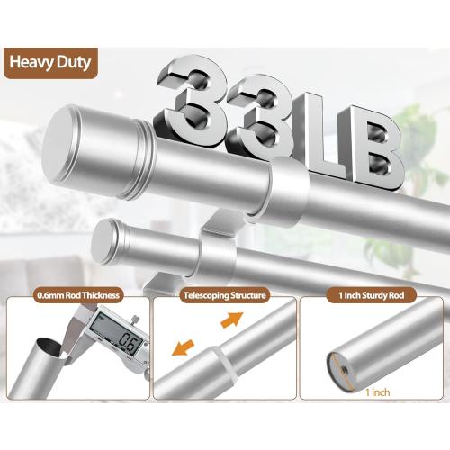 Double Curtain Rod 72 to 144 Inch, HOTOZON 1 Inch Heavy Duty Double Curtain Rods for Windows 60 to 140 Inches(5-11.6 ft), Telescoping Drapery Rod with Simple End Finials, Silver