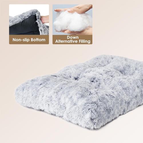 EHEYCIGA Fluffy Dog Crate Bed for Large Dogs, Plush Faux Fur Pad, Calming Anti Anxiety Large Bed, Washable Soft Warm Dog Crate Mat with Non-Slip Bottom