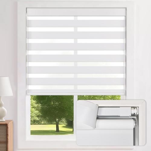 LazBlinds No-Drill Cordless Zebra Blinds - Dual Layer Light Filtering & Room Darkening, Free-Stop Lift, Easy Install, Day & Night Privacy with Valance for Window 45 W x 72 H, White