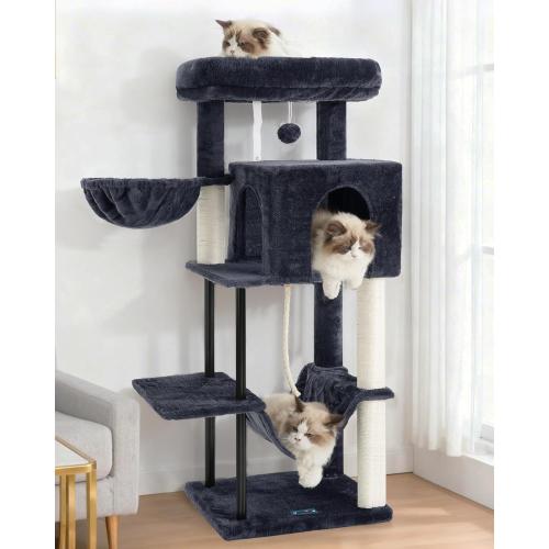 Gitelsnour Cat Tree, Cat Tower for Indoor Cats, 43.3 inch Cat Tree Tower with Sturdy Steel Tube, Hammock, Cat Condo for Small Cats and Kittens, Scratching Post, Smoky Gray GCT004SG