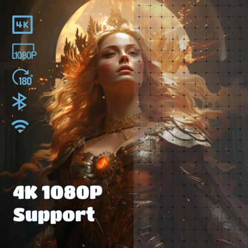 4K Mini Projector with and Bluetooth, Portable Smart Projector 1080P Support, 180°Rotatable Home Movie Projector Android 11 for Phone/TV Stick/Laptop