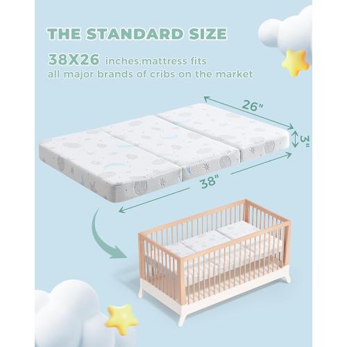Trifold Pack and Play Mattress 38x26'' Breathable Soft Plush Memory Foam for Baby Toddler Travel Includes Carry Bag Removable Washable Cover Fits Play Pen Playard Pack n Play Mattress Pad