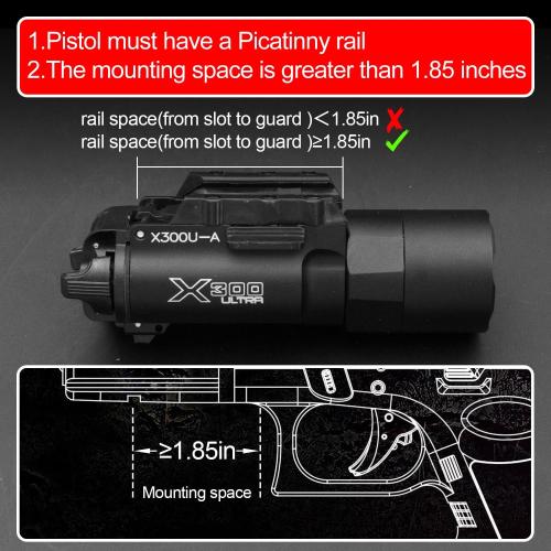 X300-A Universal LED Tactical Flashlight 800-Lumen with Replaceable Slot Mount for Pistol and WeaponLight or Helmet ARC Rail (Black)