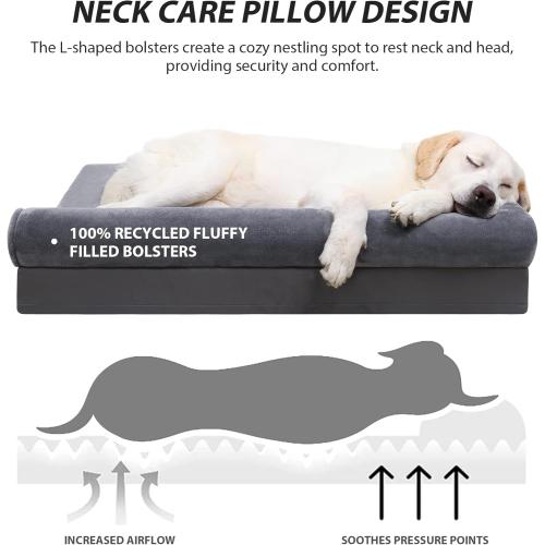 Size Large Color Grey Orthopedic Dog Bed - Waterproof for Large Dogs, Flannel Bolster Couch With Egg Crate Foam, Removable Washable Cover & Nonskid Bottom,