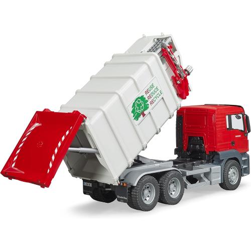 Red Bruder Toys 03761 Man TGS Side Loading Garbage Truck