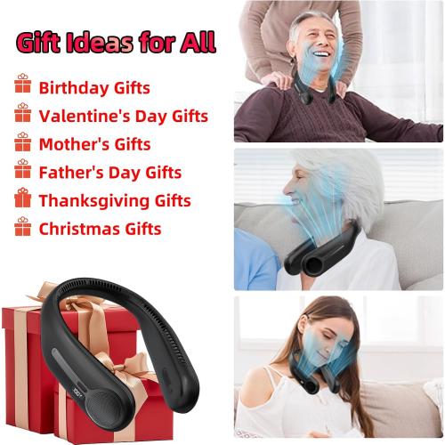 Portable Neck Fan, Personal Wearable Bladeless Fan, 6000mAh USB Rechargeable, 360° Airflow, LED Display, 4-Speeds, Hands Free Fan for Outdoor Indoor, Birthday Gifts for Men Women Dad Mom (Black)