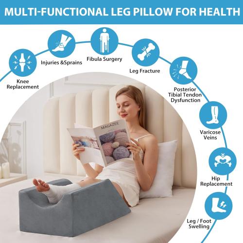 Leg Pillow Elevation Blood Circulation, Wedge Pillow for Legs Swelling, Knee Pillow Wedge Post Surgery, Leg Elevation Pillows for After Surgery, Memory Foam Foot Leg Elevating Pillow, Grey