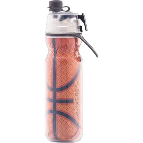 O2COOL Mist 'N Sip Misting Water Bottle 2-in-1 Mist And Sip Function With No Leak Pull Top Spout Reusable Sports Water Bottle - 20 oz (2 Pack Basketball)
