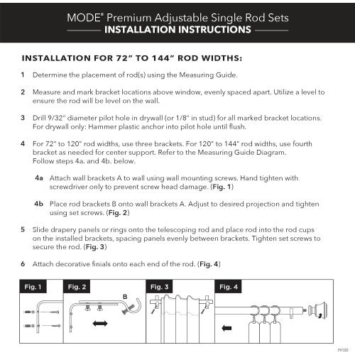 MODE Premium Collection Single Curtain Rod Set with Mod Doorknob Finials - 72 to 144 in, Gold